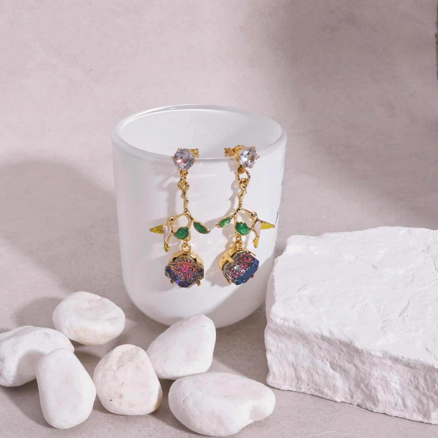 Andrea Hummingbird on Large Crystal Drop Earrings