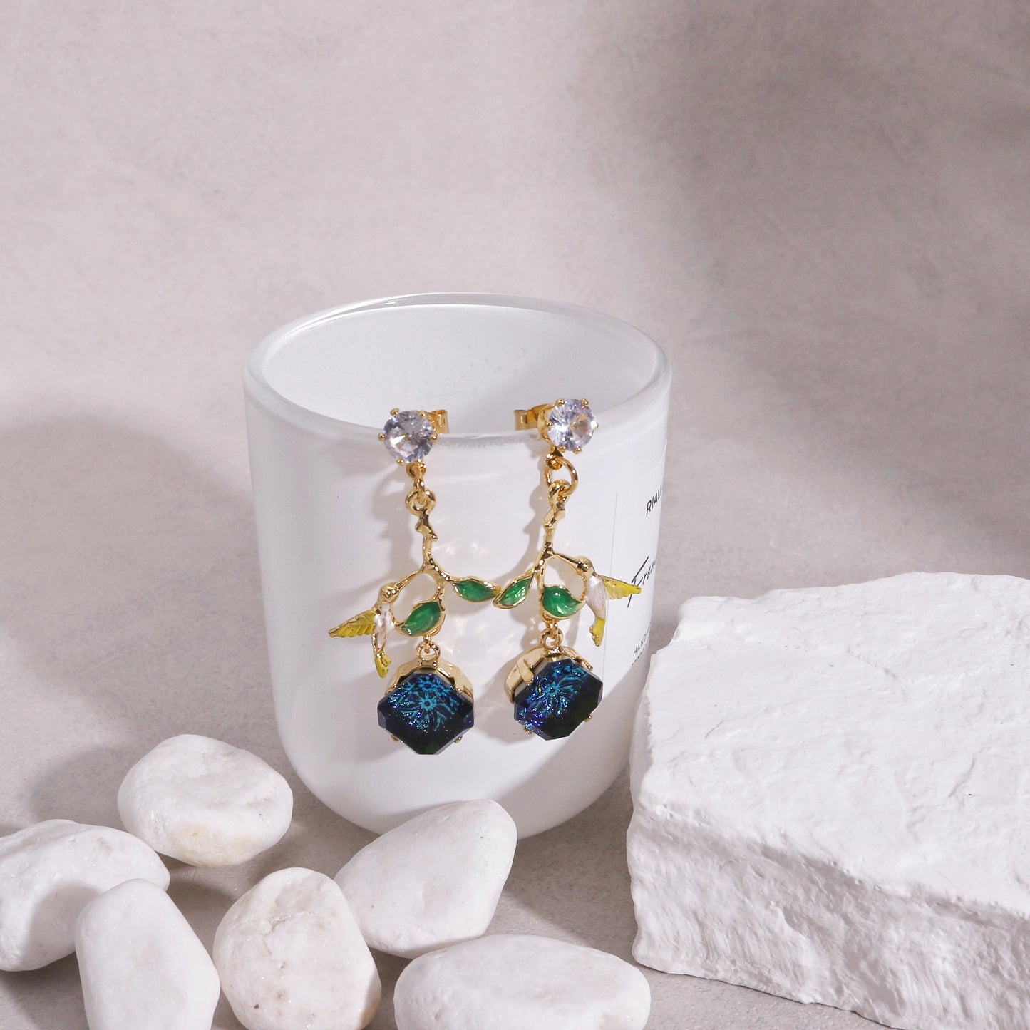Andrea Hummingbird on Large Crystal Drop Earrings