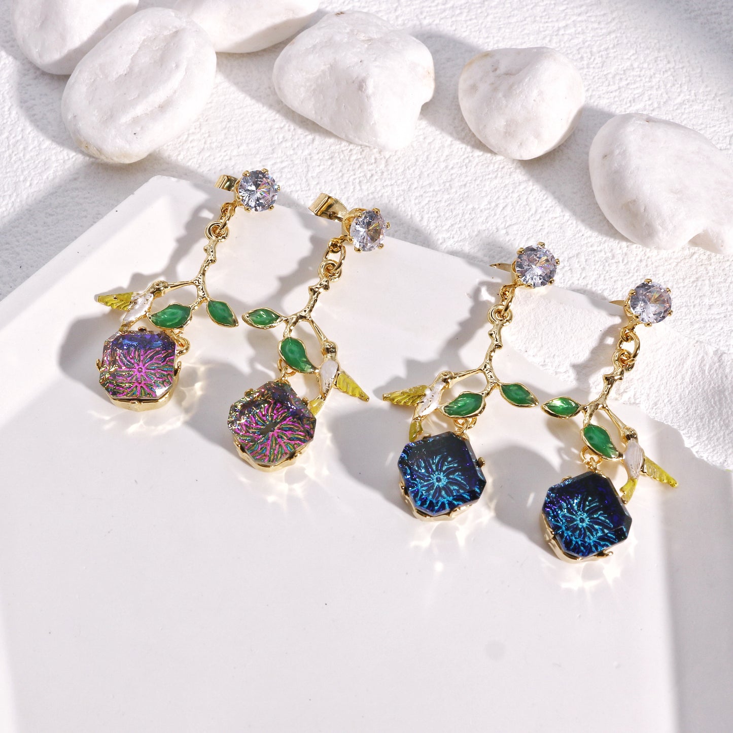 Andrea Hummingbird on Large Crystal Drop Earrings