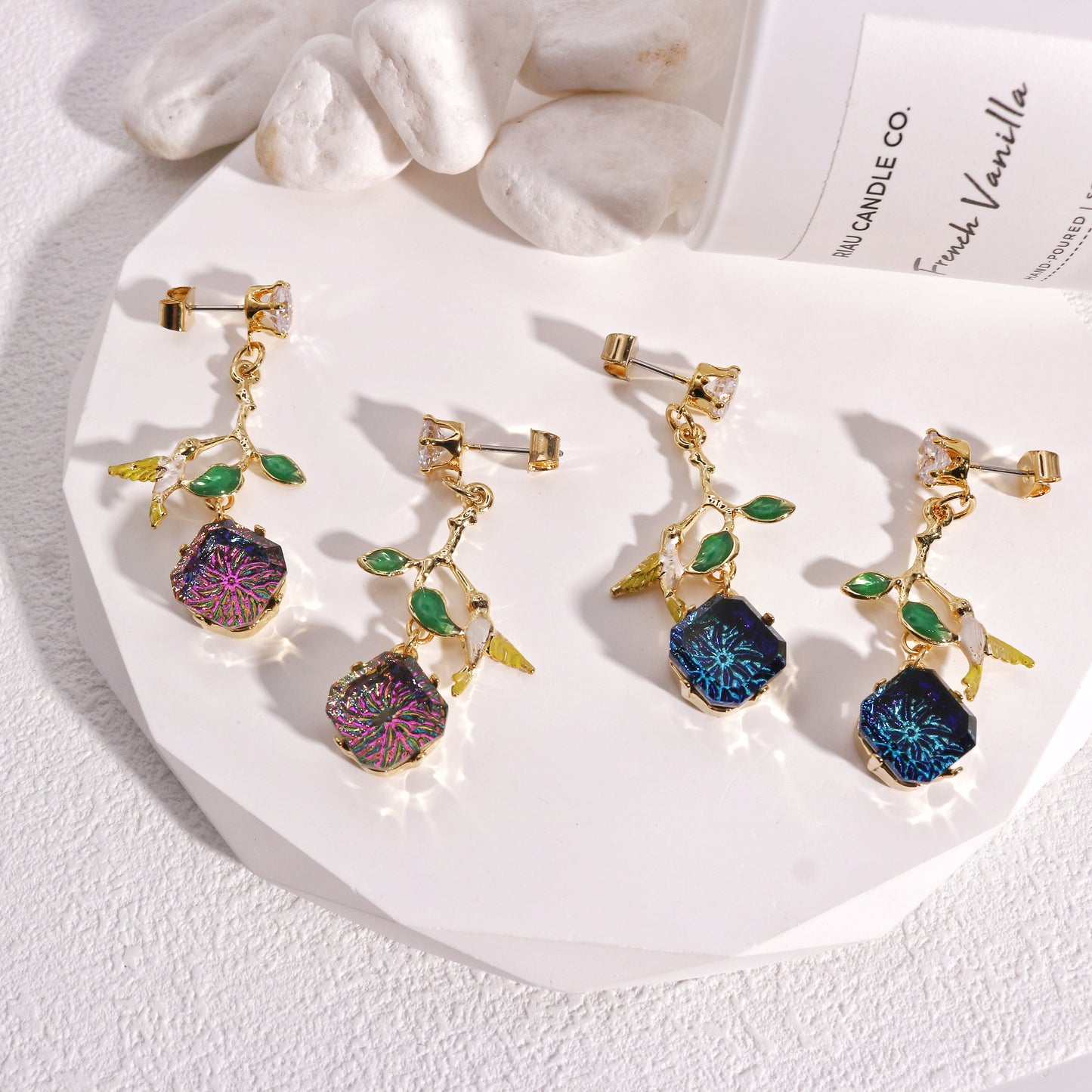 Andrea Hummingbird on Large Crystal Drop Earrings