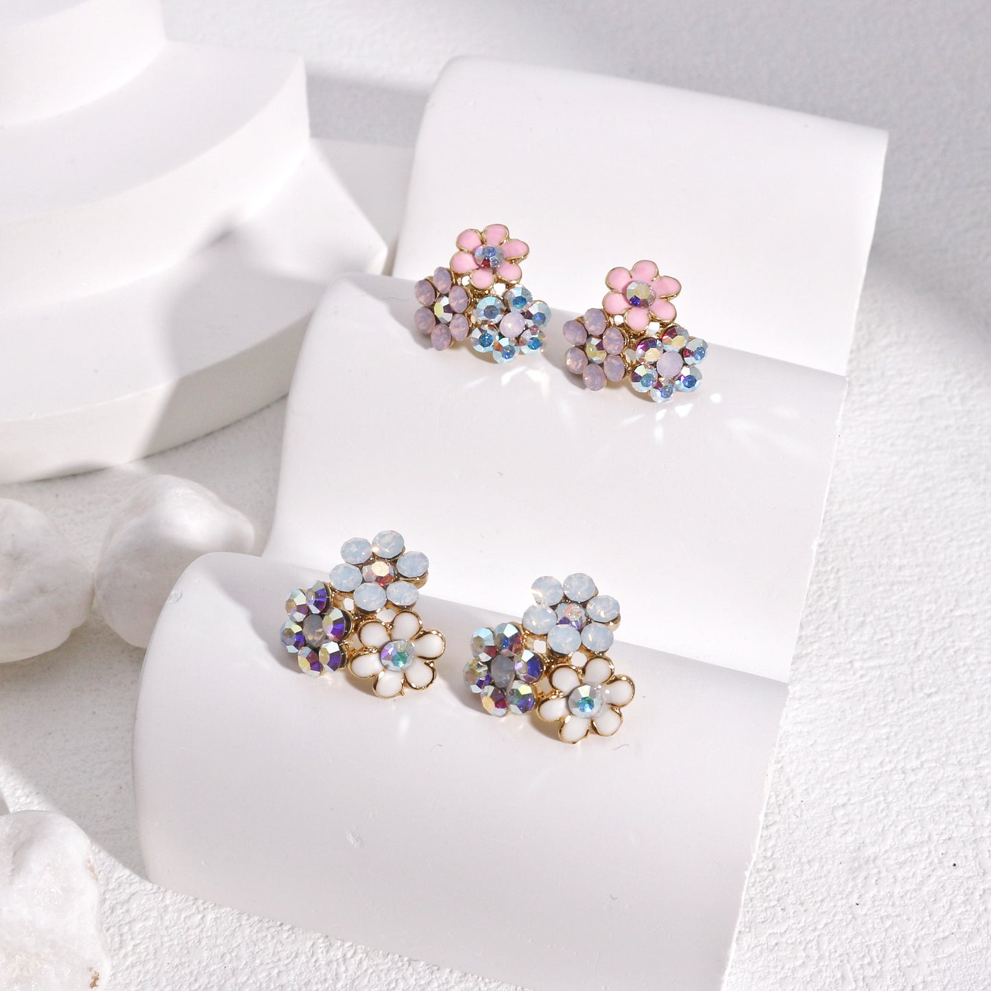 Madge Dainty Floral Cluster Crystal Stud Earrings