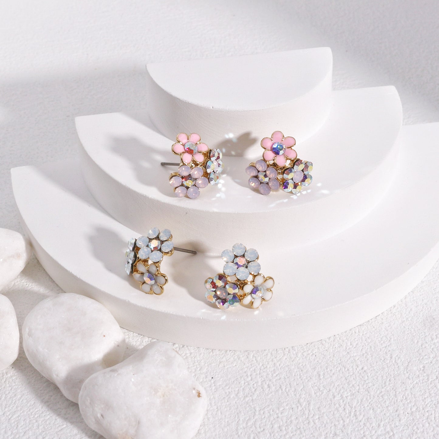 Madge Dainty Floral Cluster Crystal Stud Earrings