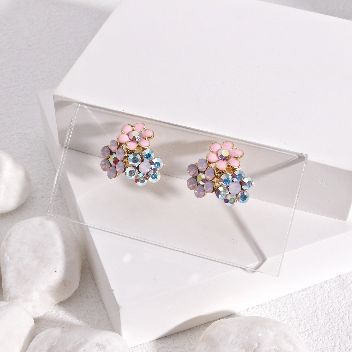 Madge Dainty Floral Cluster Crystal Stud Earrings