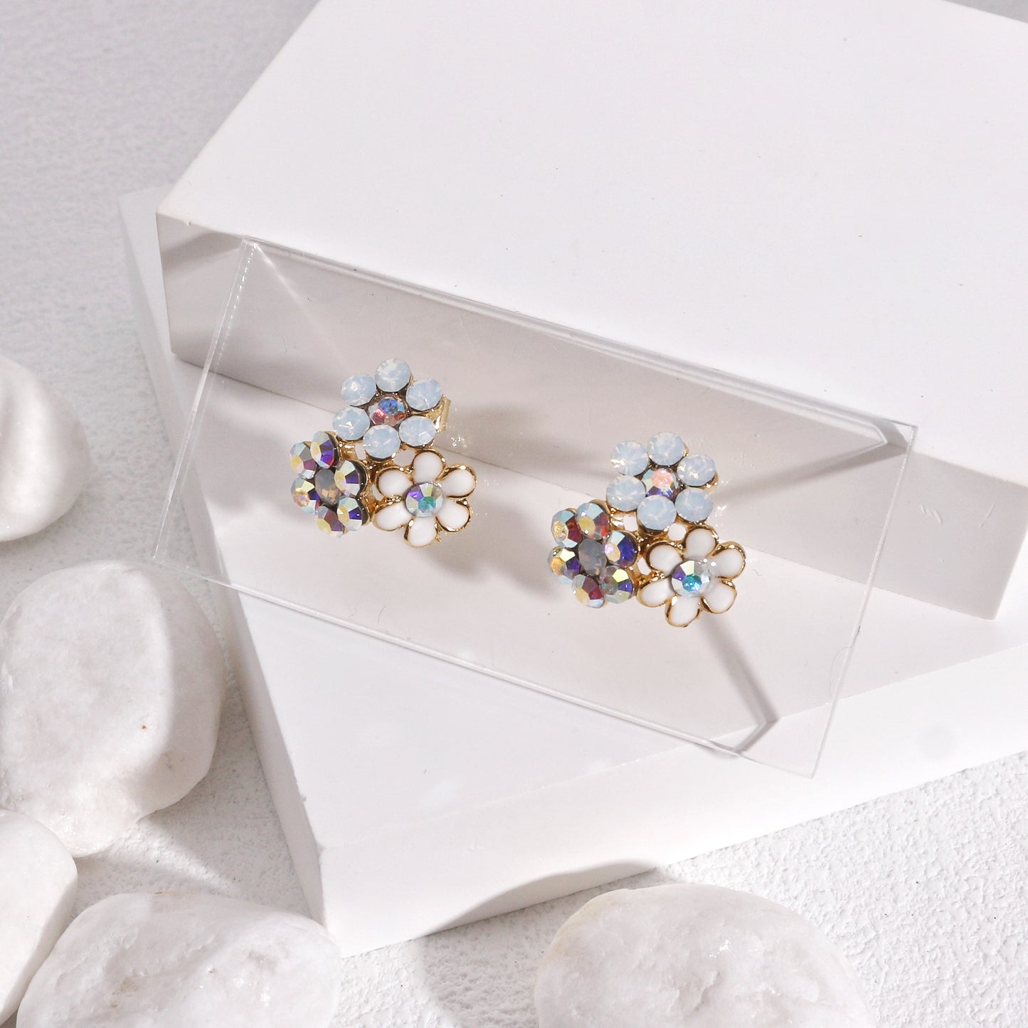 Madge Dainty Floral Cluster Crystal Stud Earrings