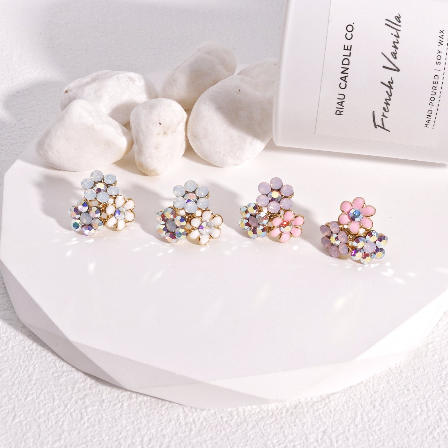 Madge Dainty Floral Cluster Crystal Stud Earrings