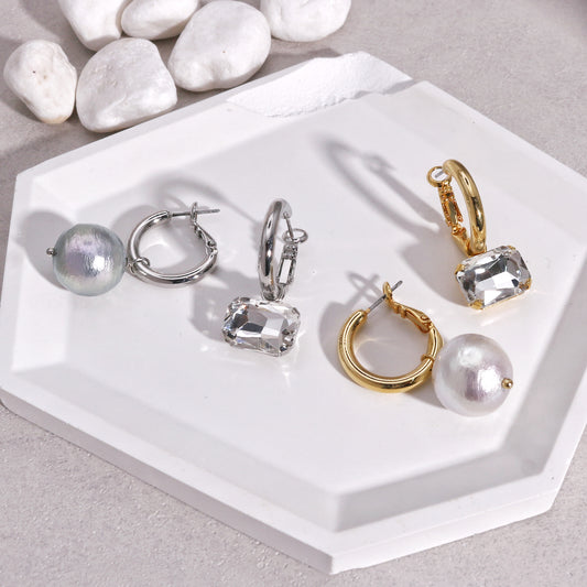 Colette Asymmetric Pearl and Crystal Grunge Drop Earrings