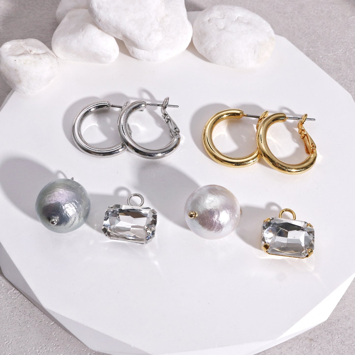 Colette Asymmetric Pearl and Crystal Grunge Drop Earrings