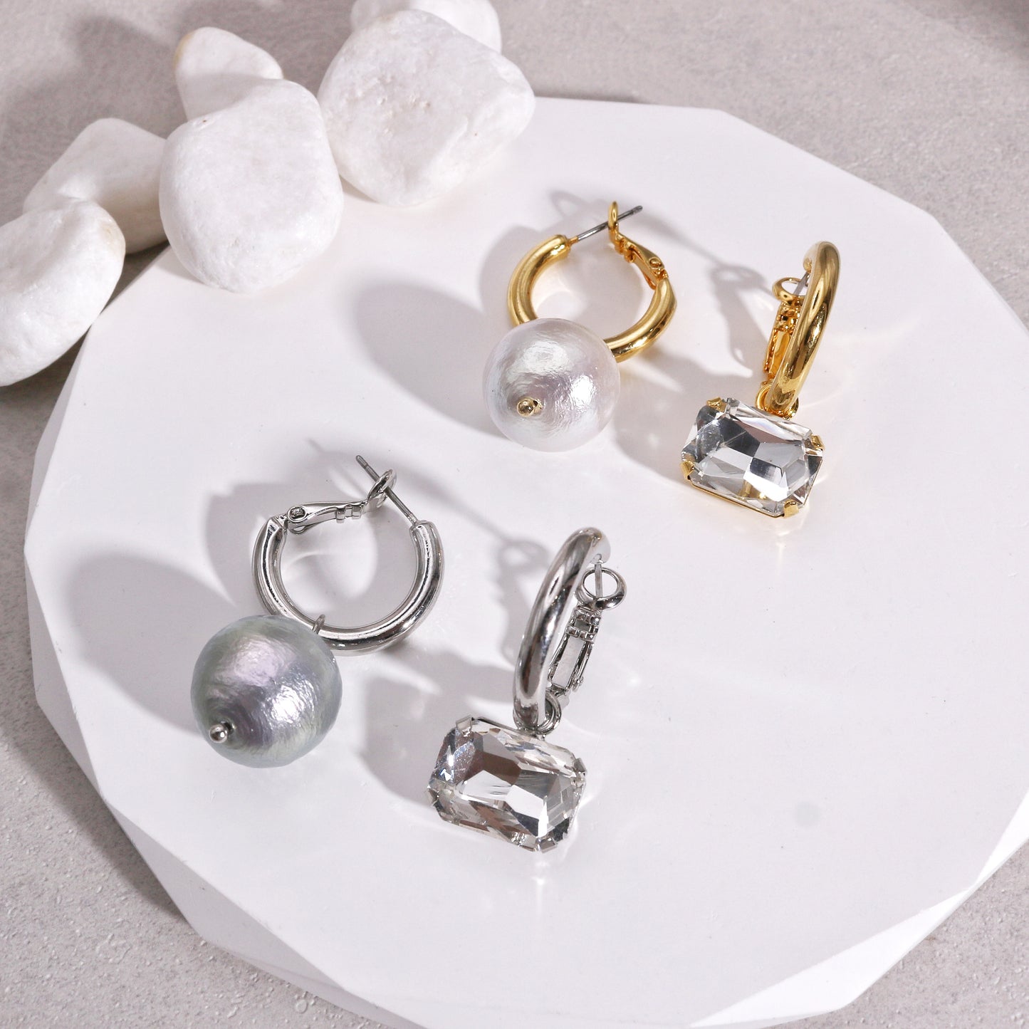 Colette Asymmetric Pearl and Crystal Grunge Drop Earrings
