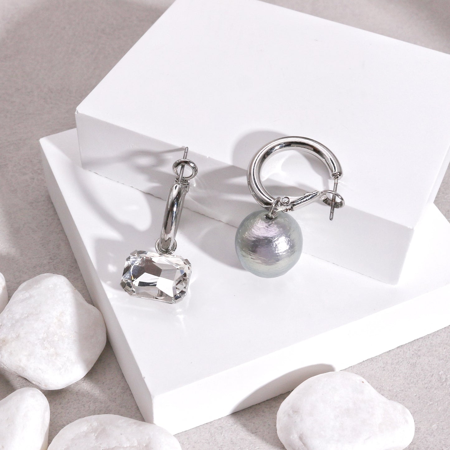 Colette Asymmetric Pearl and Crystal Grunge Drop Earrings