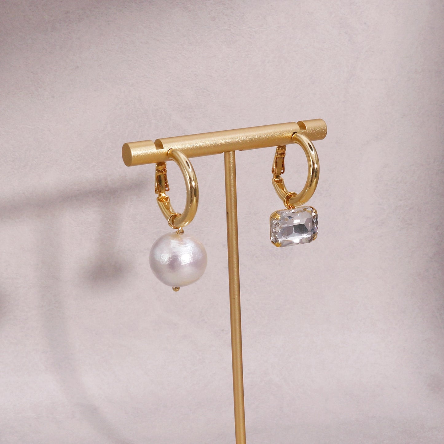 Colette Asymmetric Pearl and Crystal Grunge Drop Earrings