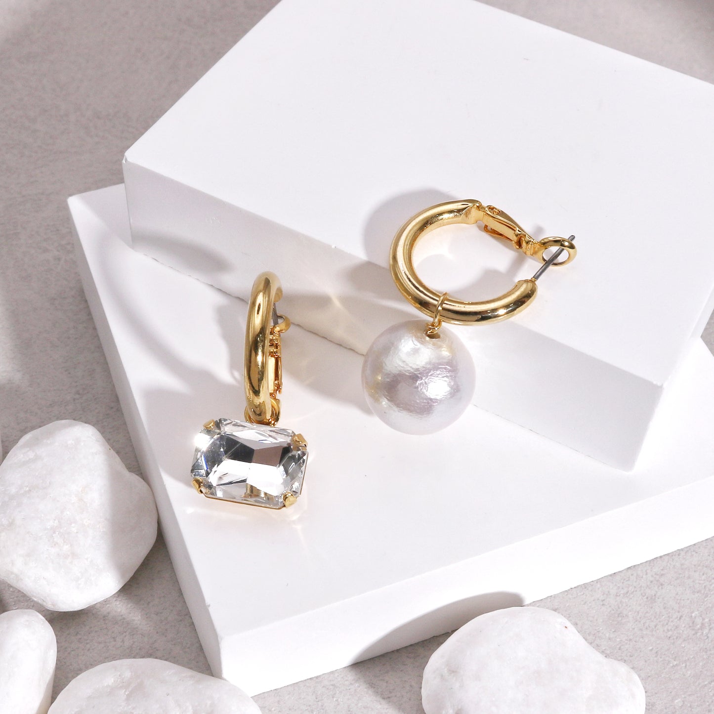 Colette Asymmetric Pearl and Crystal Grunge Drop Earrings