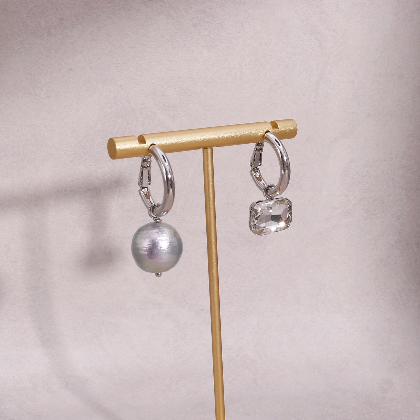Colette Asymmetric Pearl and Crystal Grunge Drop Earrings