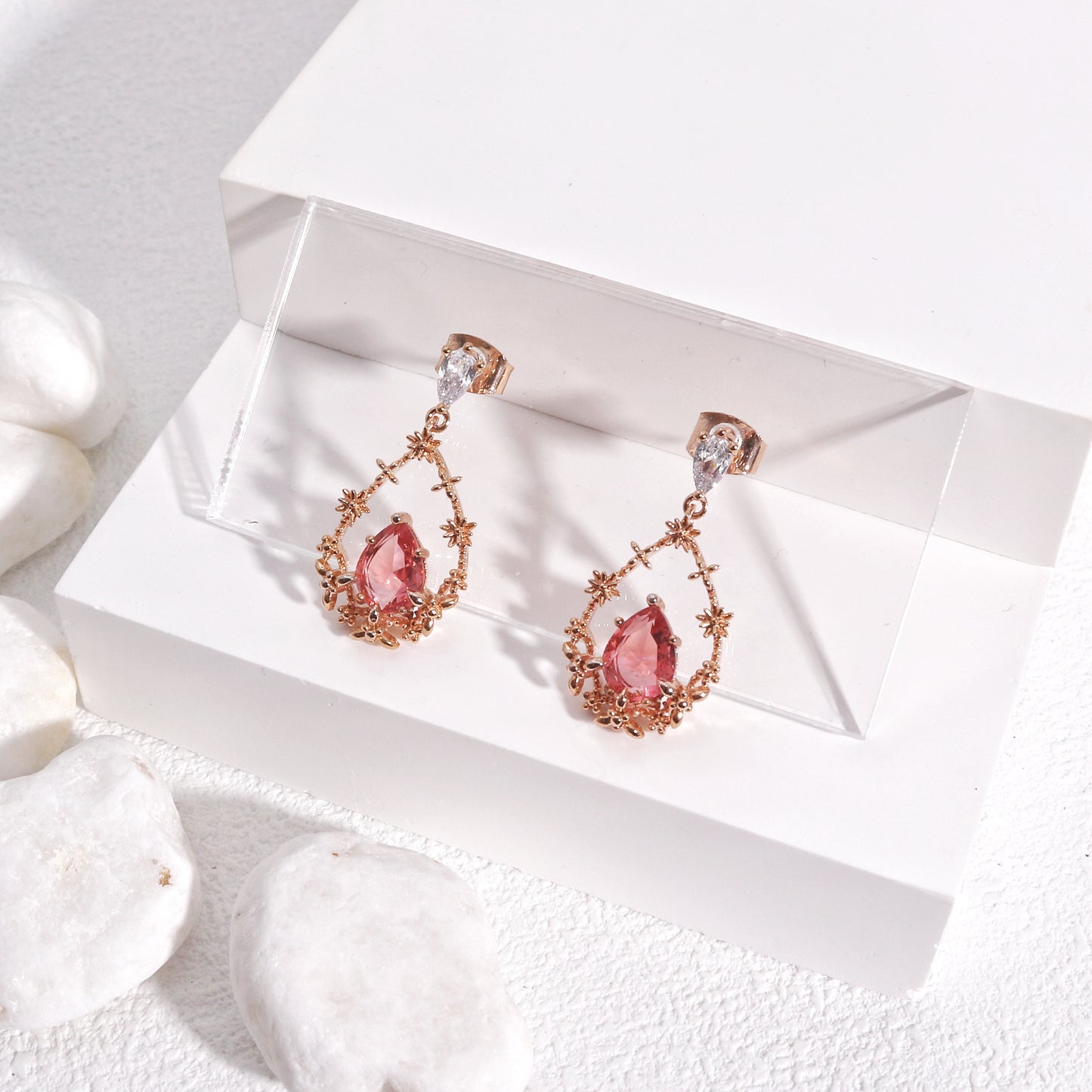 BellaRose Vintage Filigree Pear CZ Drop Earrings