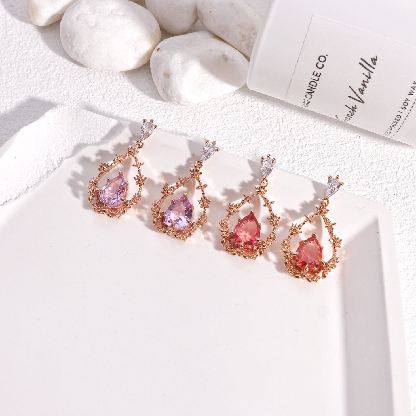 BellaRose Vintage Filigree Pear CZ Drop Earrings