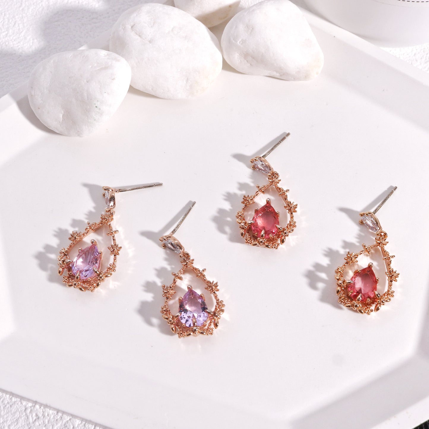 BellaRose Vintage Filigree Pear CZ Drop Earrings