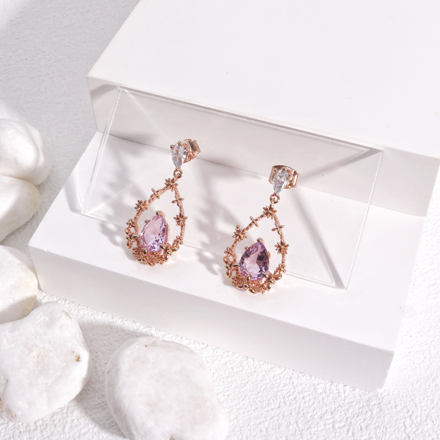 BellaRose Vintage Filigree Pear CZ Drop Earrings
