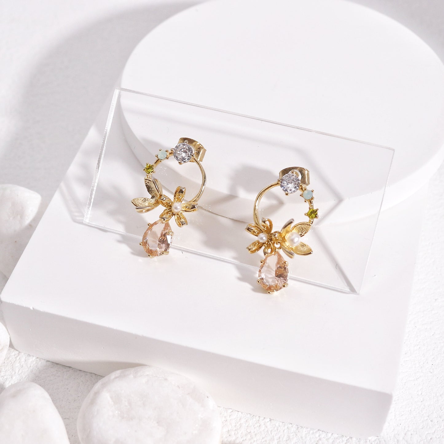 Kimberly Elaborate Floral Crystal Drop Earrings
