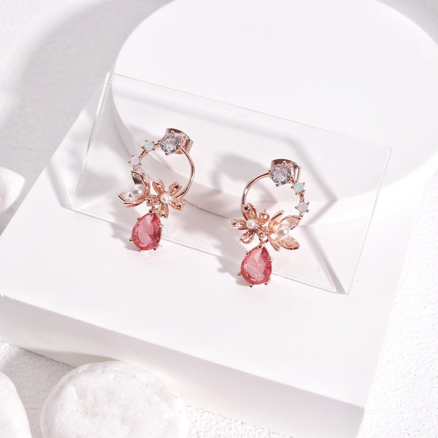 Kimberly Elaborate Floral Crystal Drop Earrings