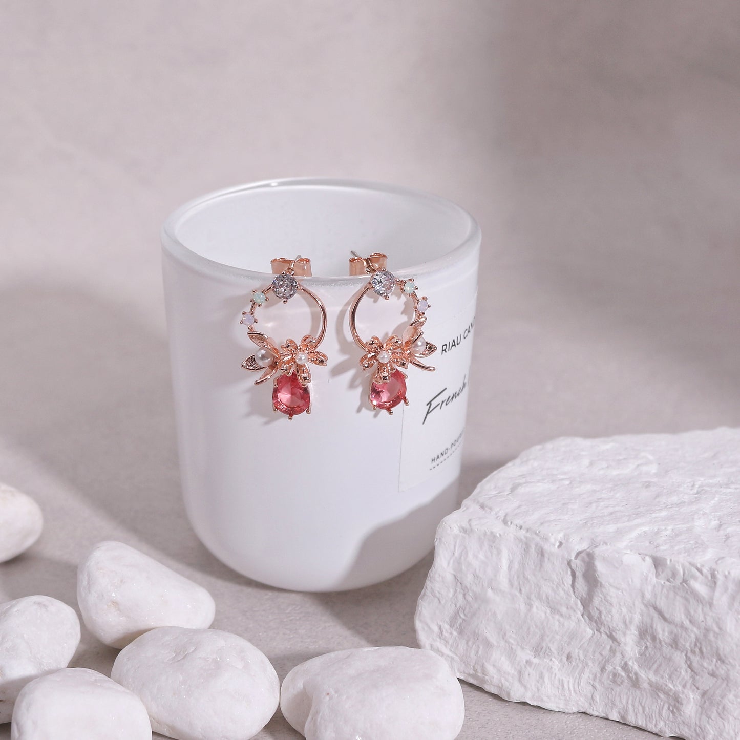 Kimberly Elaborate Floral Crystal Drop Earrings