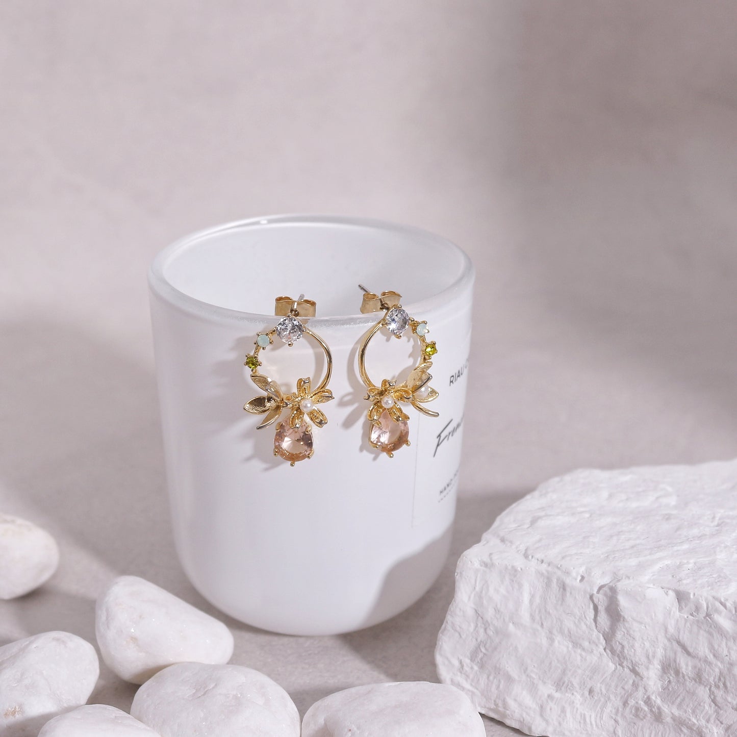 Kimberly Elaborate Floral Crystal Drop Earrings