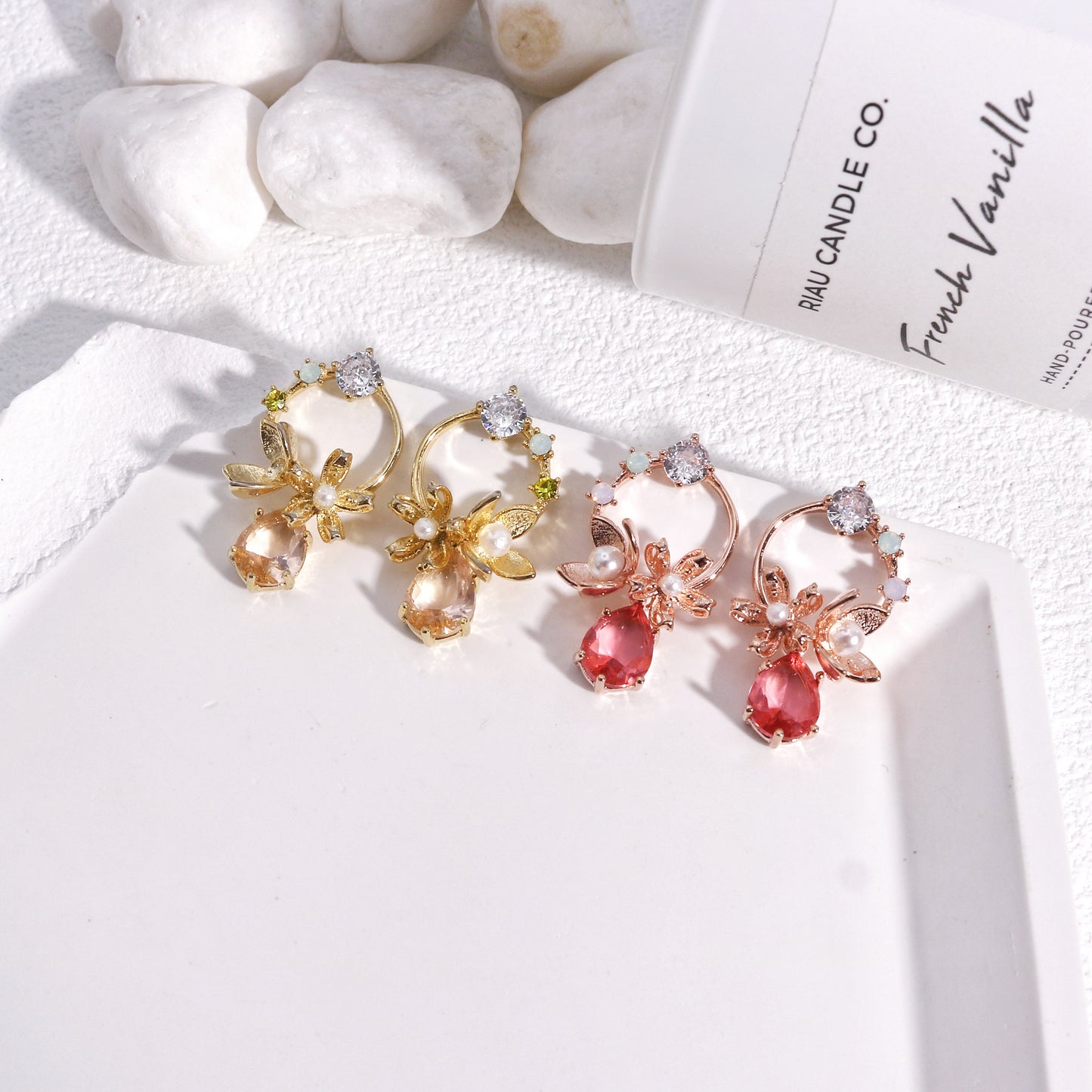 Kimberly Elaborate Floral Crystal Drop Earrings