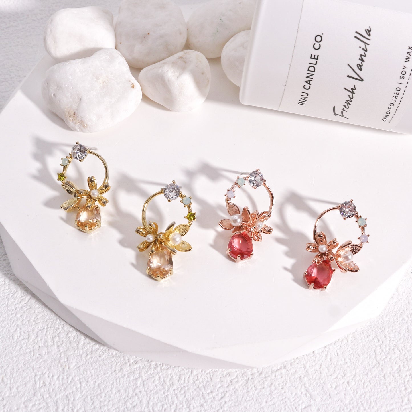 Kimberly Elaborate Floral Crystal Drop Earrings