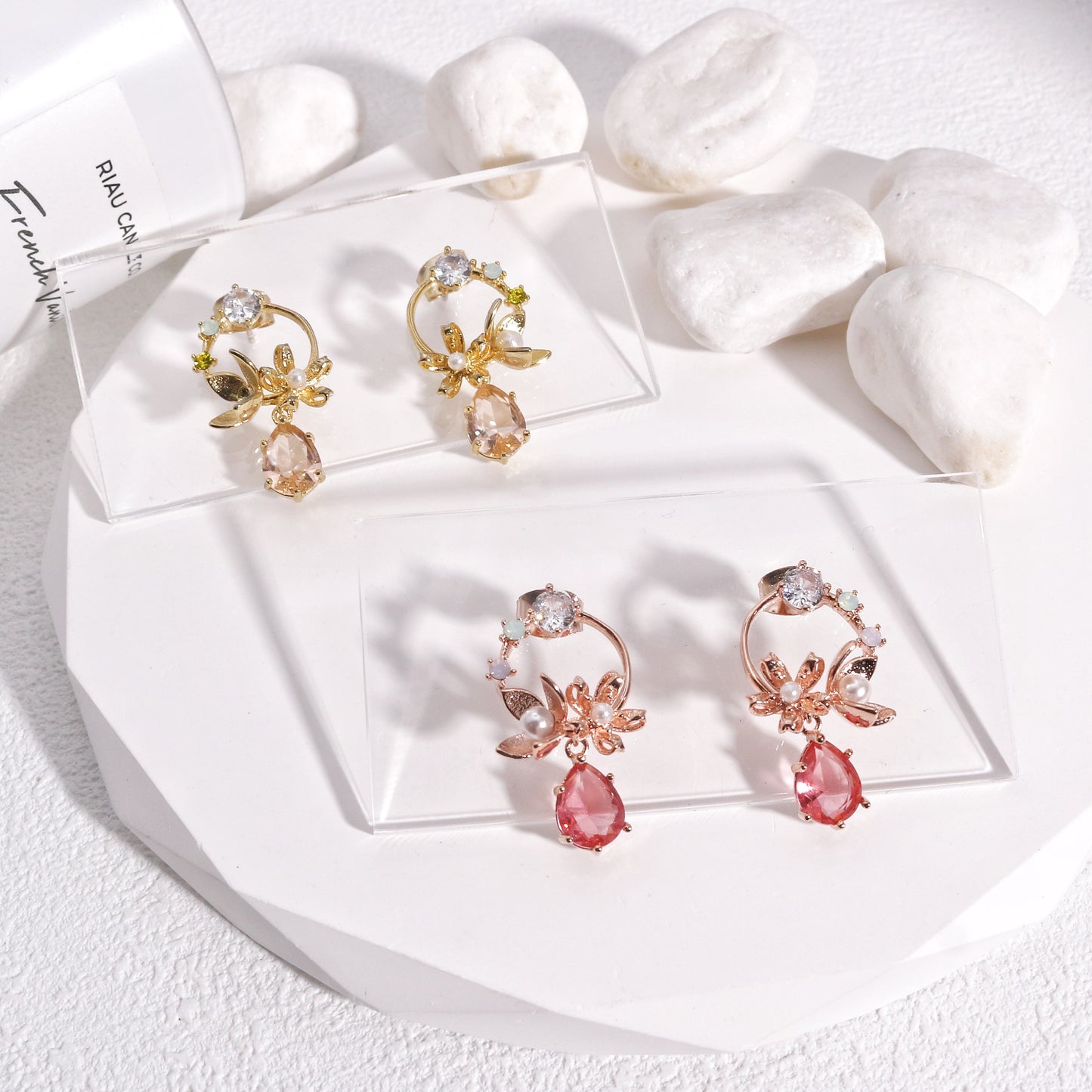 Kimberly Elaborate Floral Crystal Drop Earrings