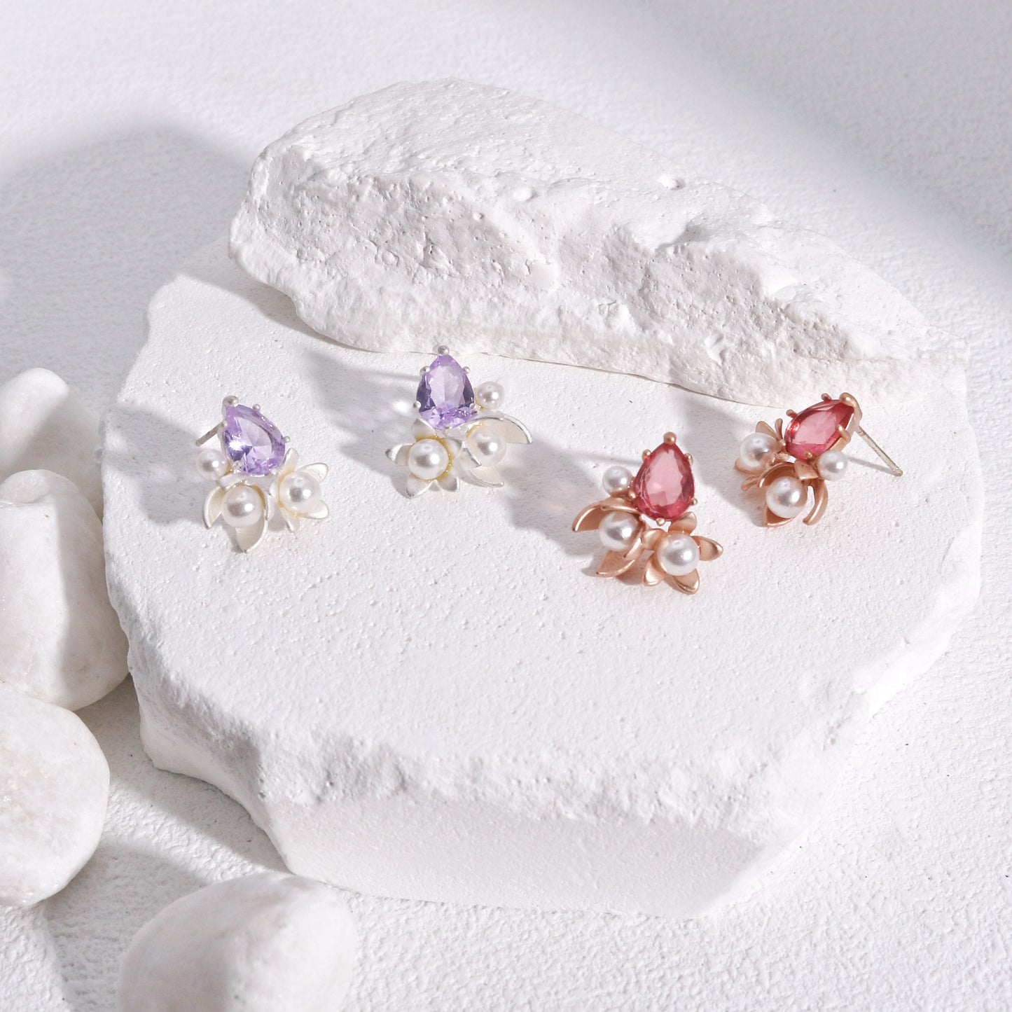 Solandis Elegant Pear Crystal Floral Stud Earrings