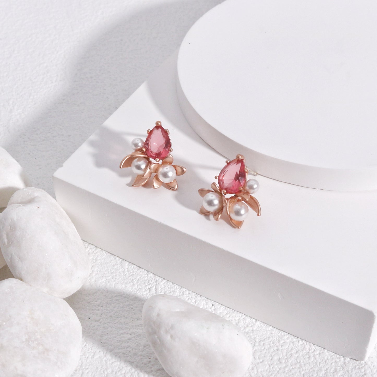 Solandis Elegant Pear Crystal Floral Stud Earrings