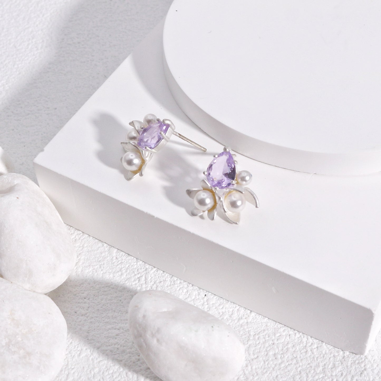 Solandis Elegant Pear Crystal Floral Stud Earrings