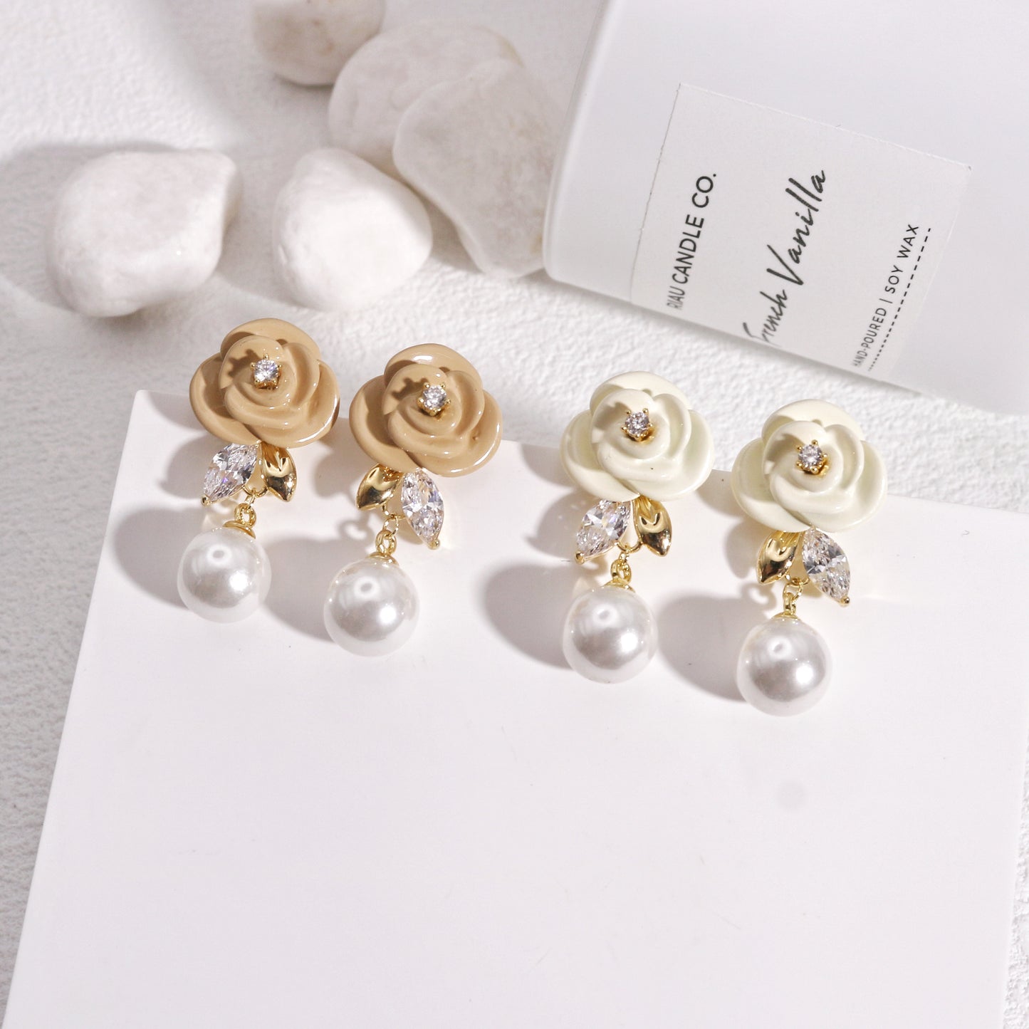 Zeona Ceramic Floral Pearl Drop Earrings