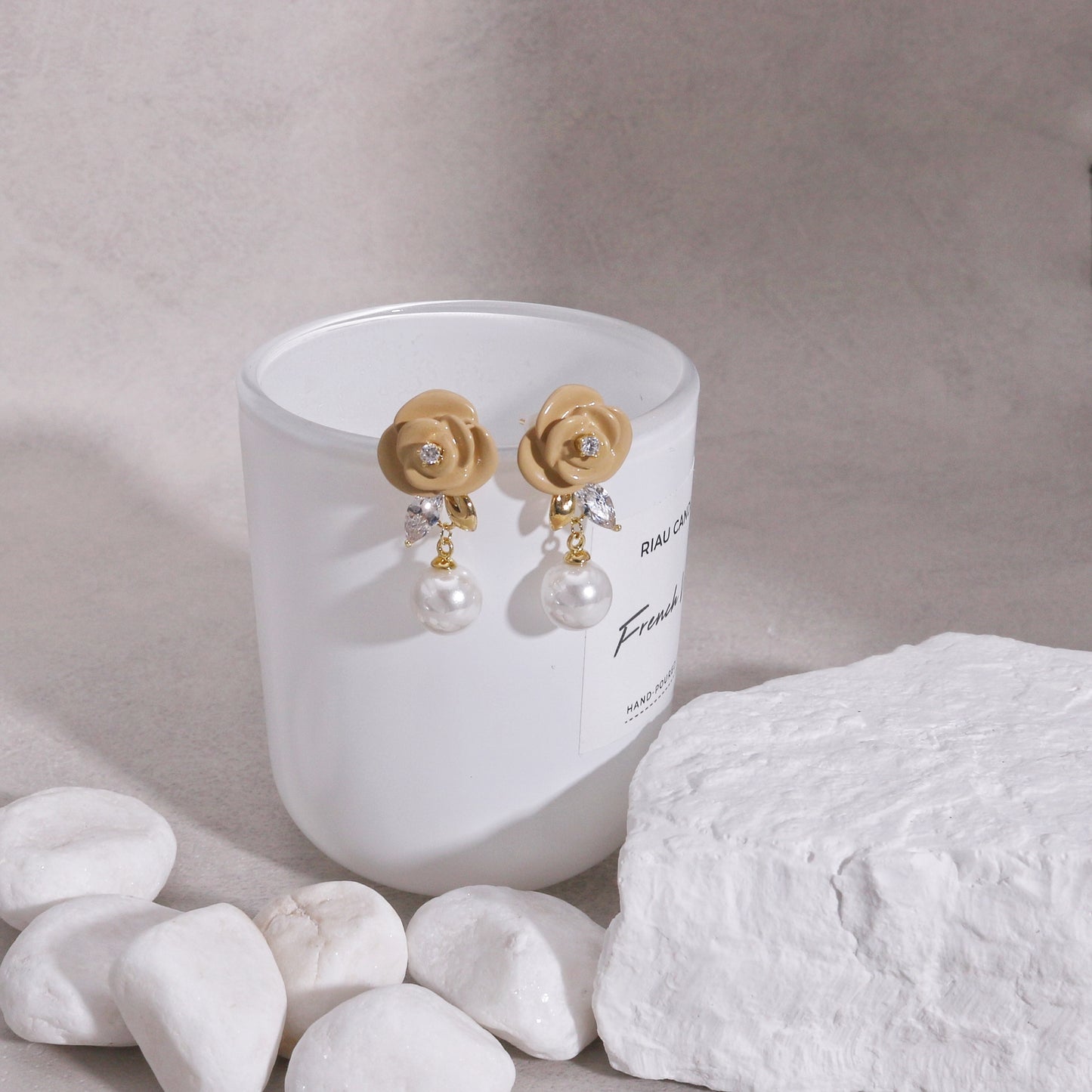 Zeona Ceramic Floral Pearl Drop Earrings