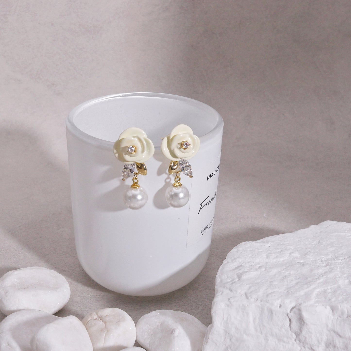 Zeona Ceramic Floral Pearl Drop Earrings