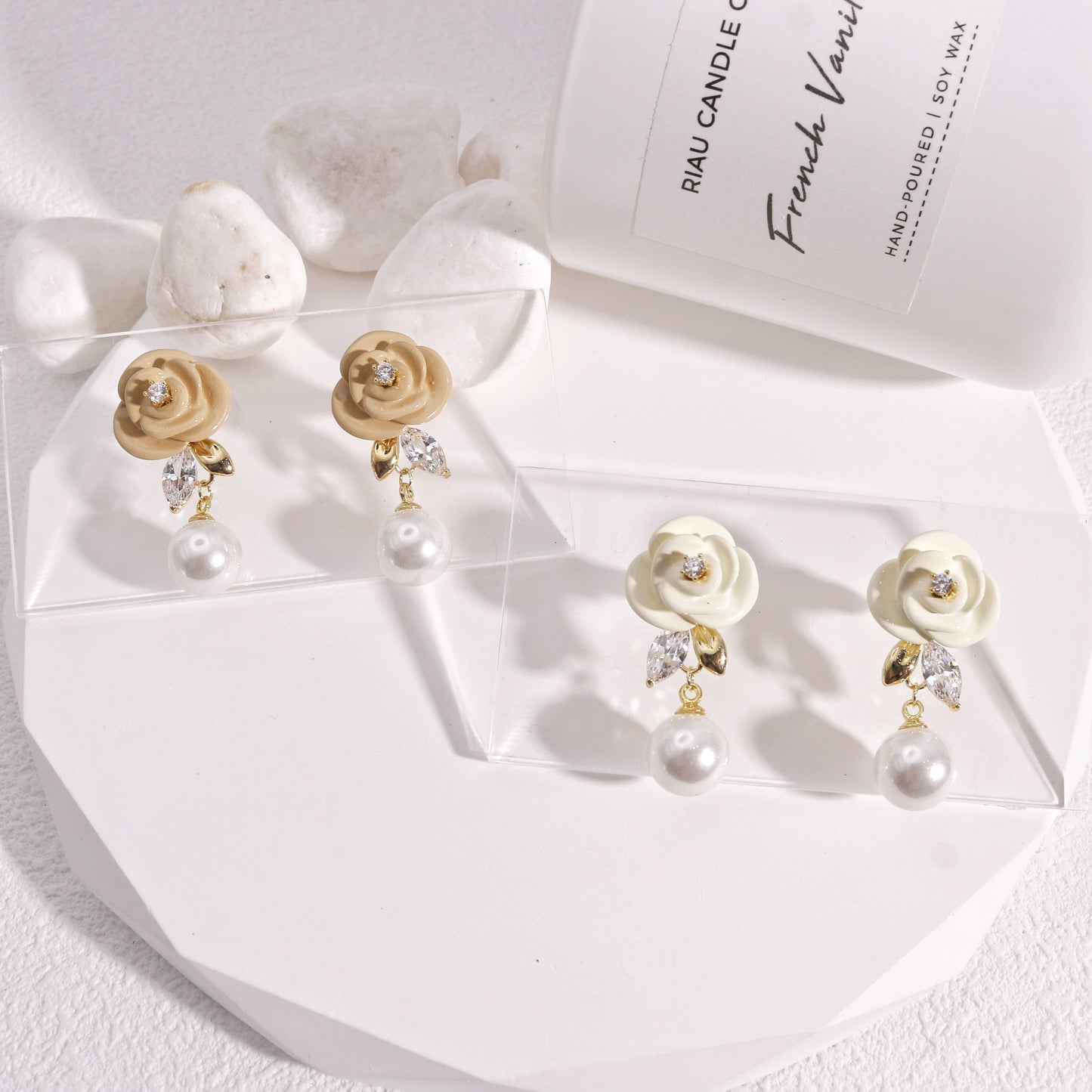 Zeona Ceramic Floral Pearl Drop Earrings