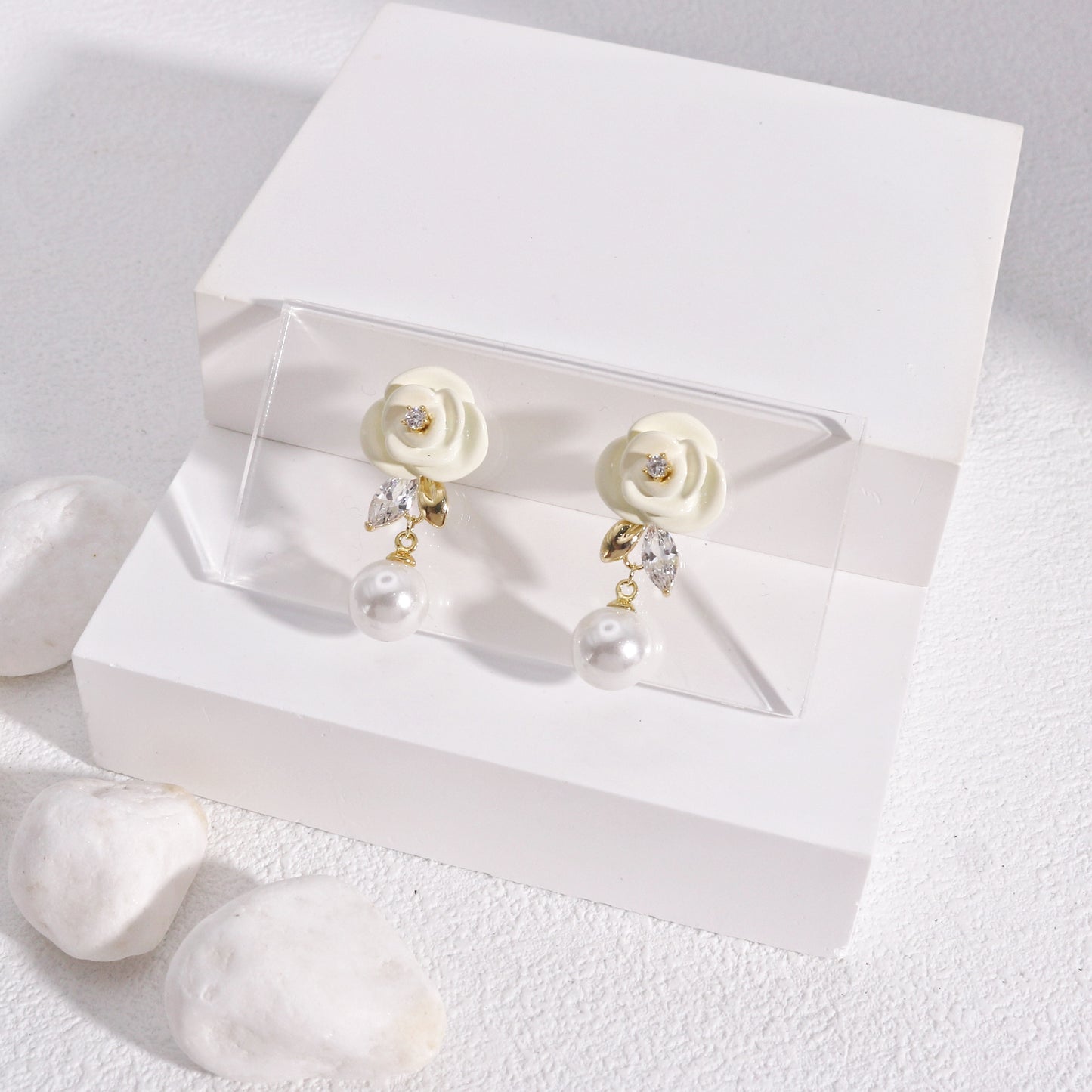 Zeona Ceramic Floral Pearl Drop Earrings