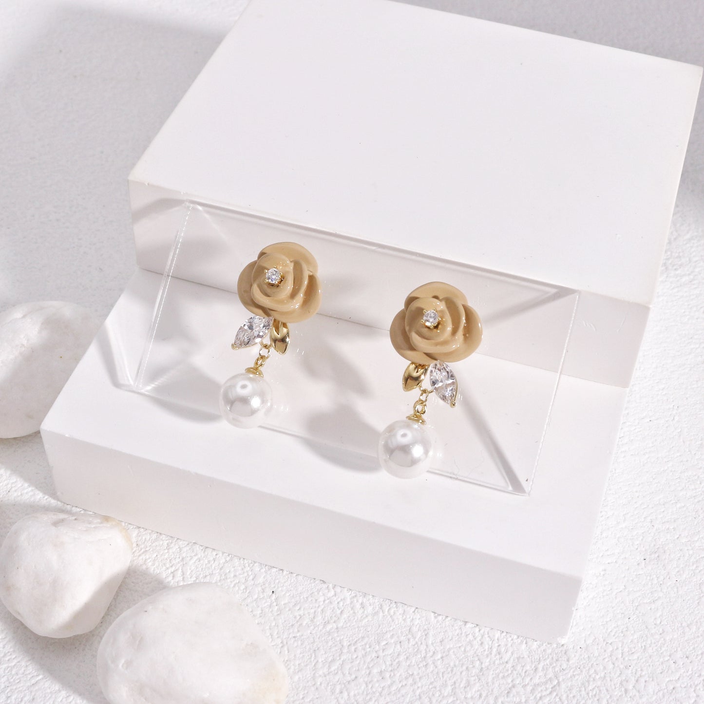 Zeona Ceramic Floral Pearl Drop Earrings