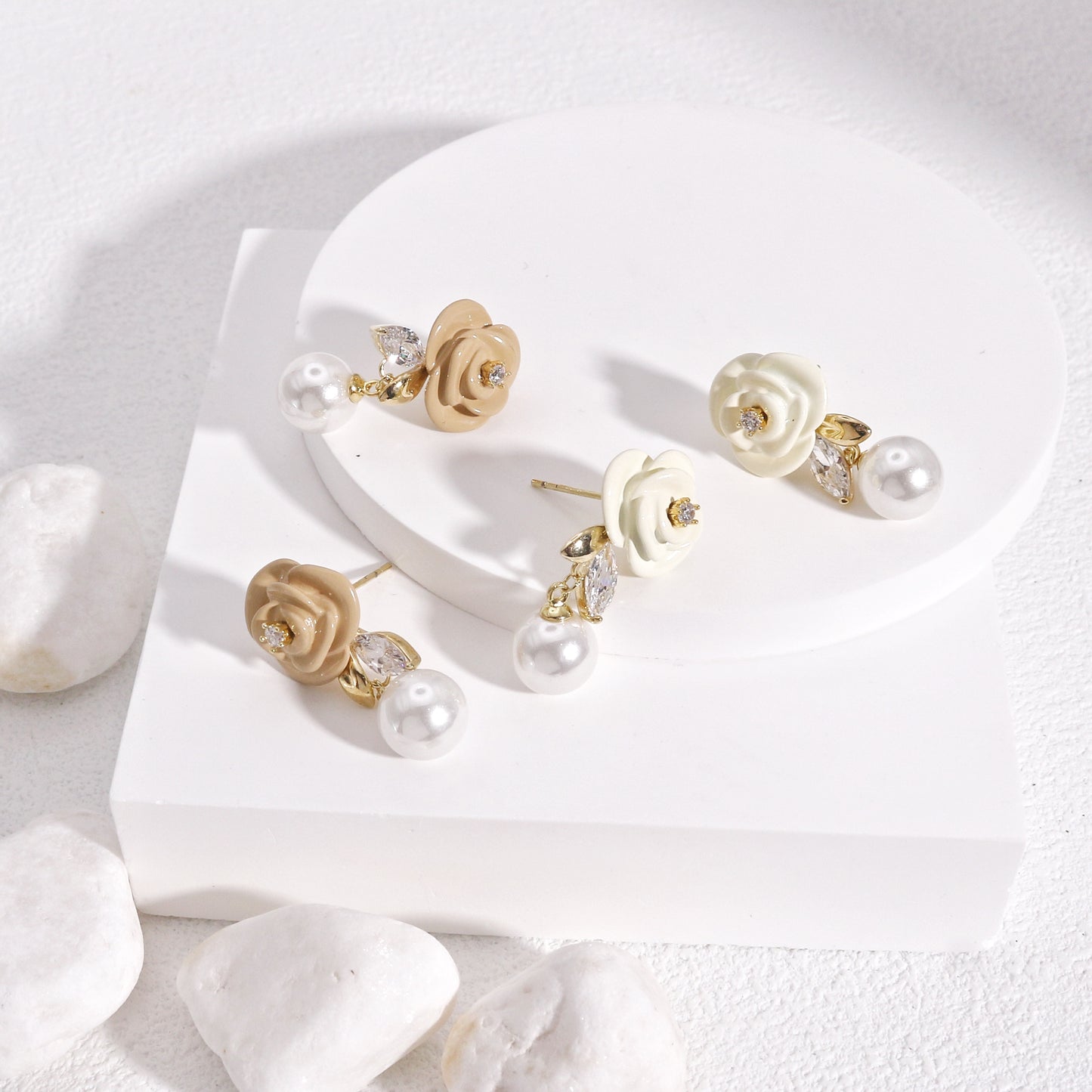 Zeona Ceramic Floral Pearl Drop Earrings
