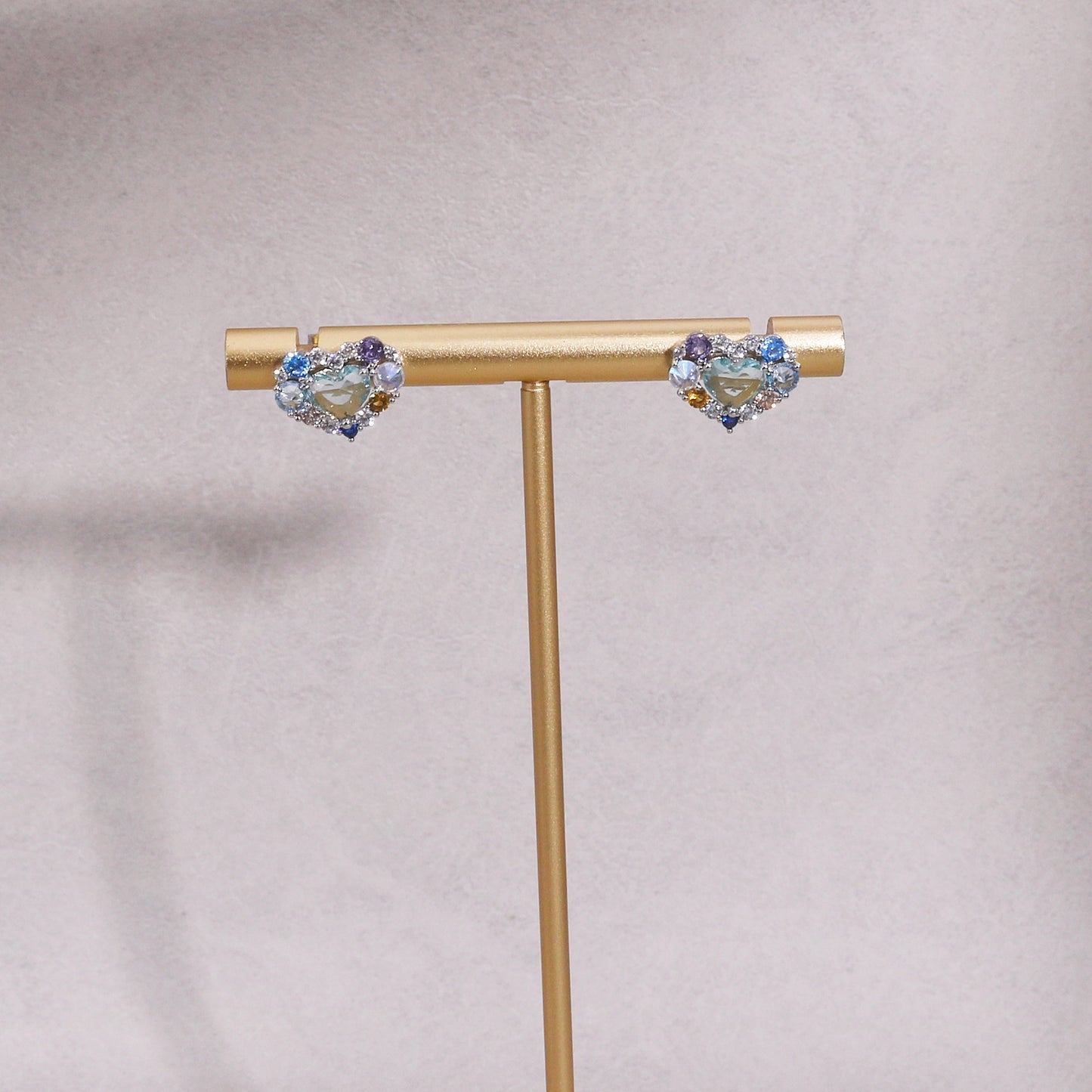 Pink Blue Korean Crystal Heart Stud Earrings