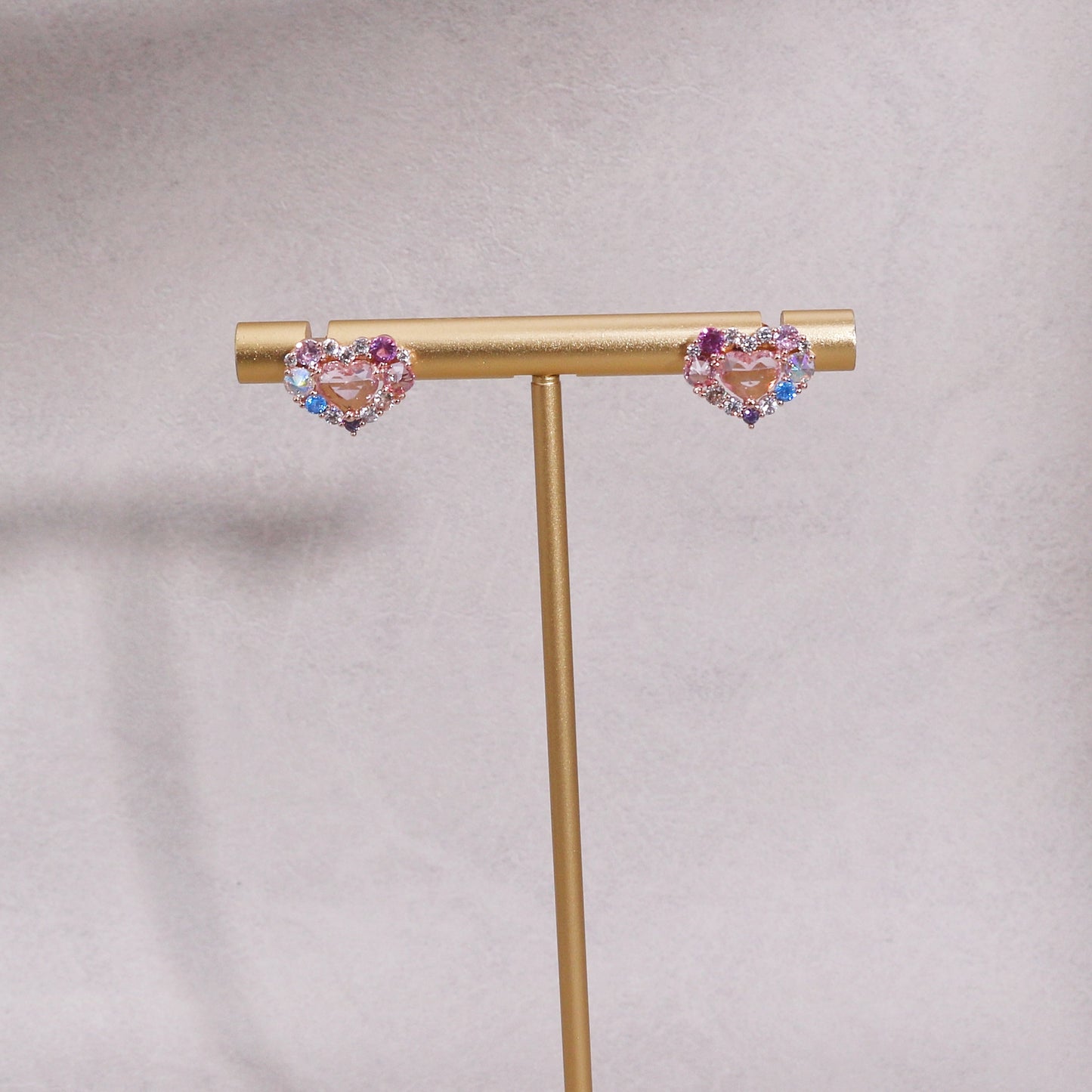 Pink Blue Korean Crystal Heart Stud Earrings