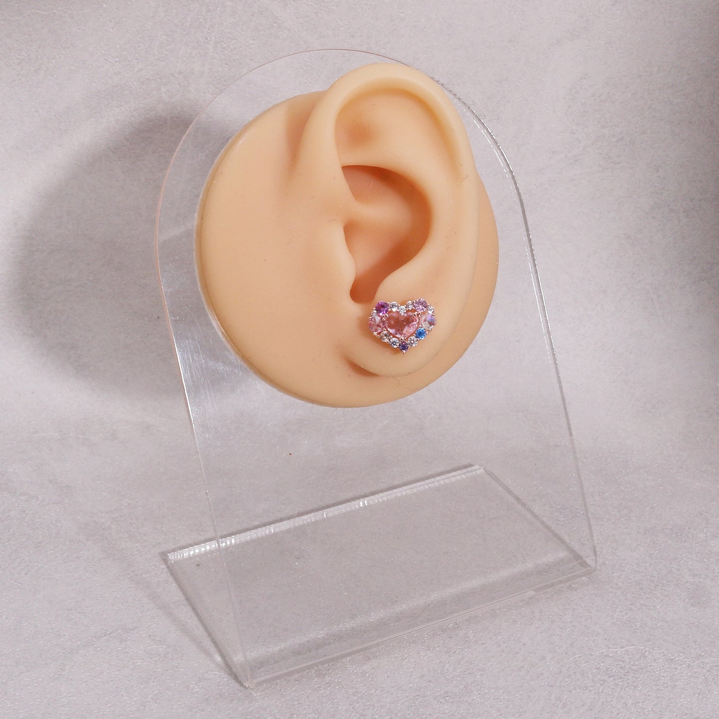 Pink Blue Korean Crystal Heart Stud Earrings