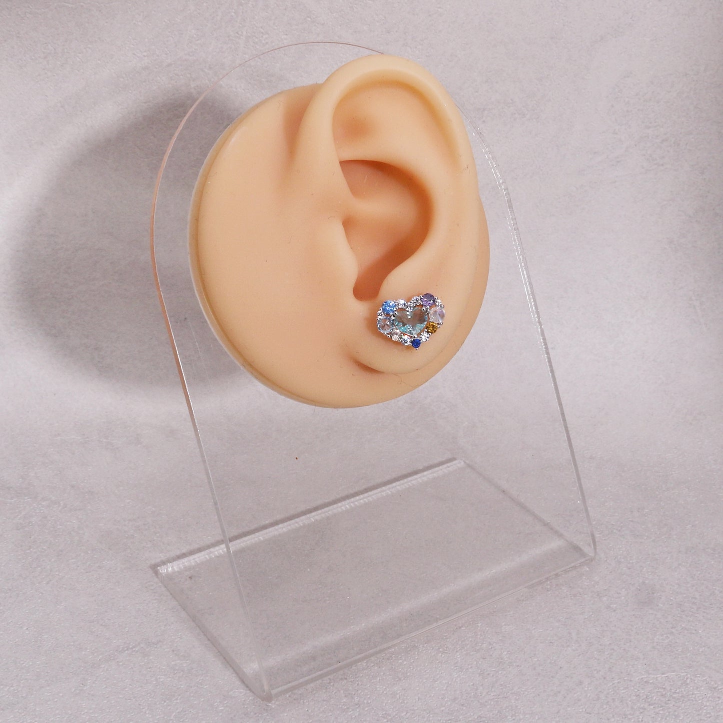 Pink Blue Korean Crystal Heart Stud Earrings