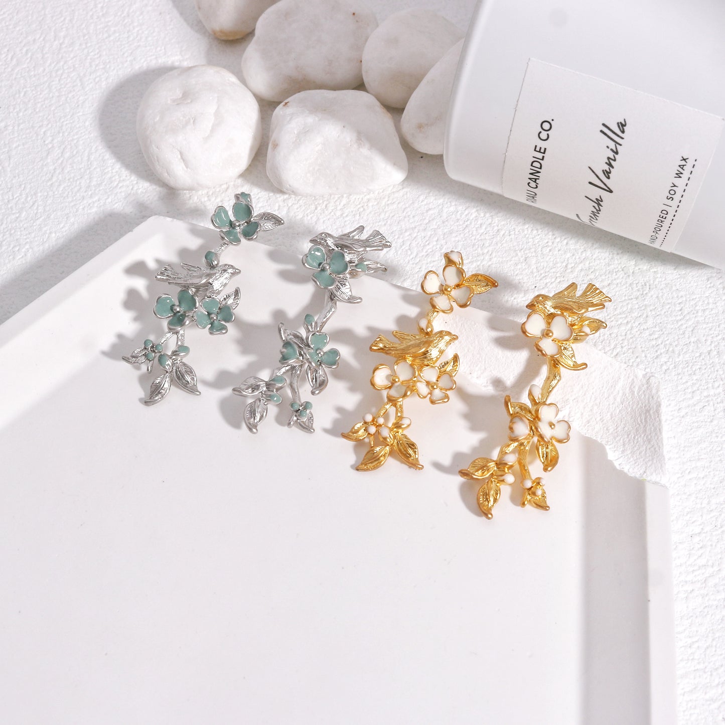 Natalie Floral Dove Garden Dangle Earrings