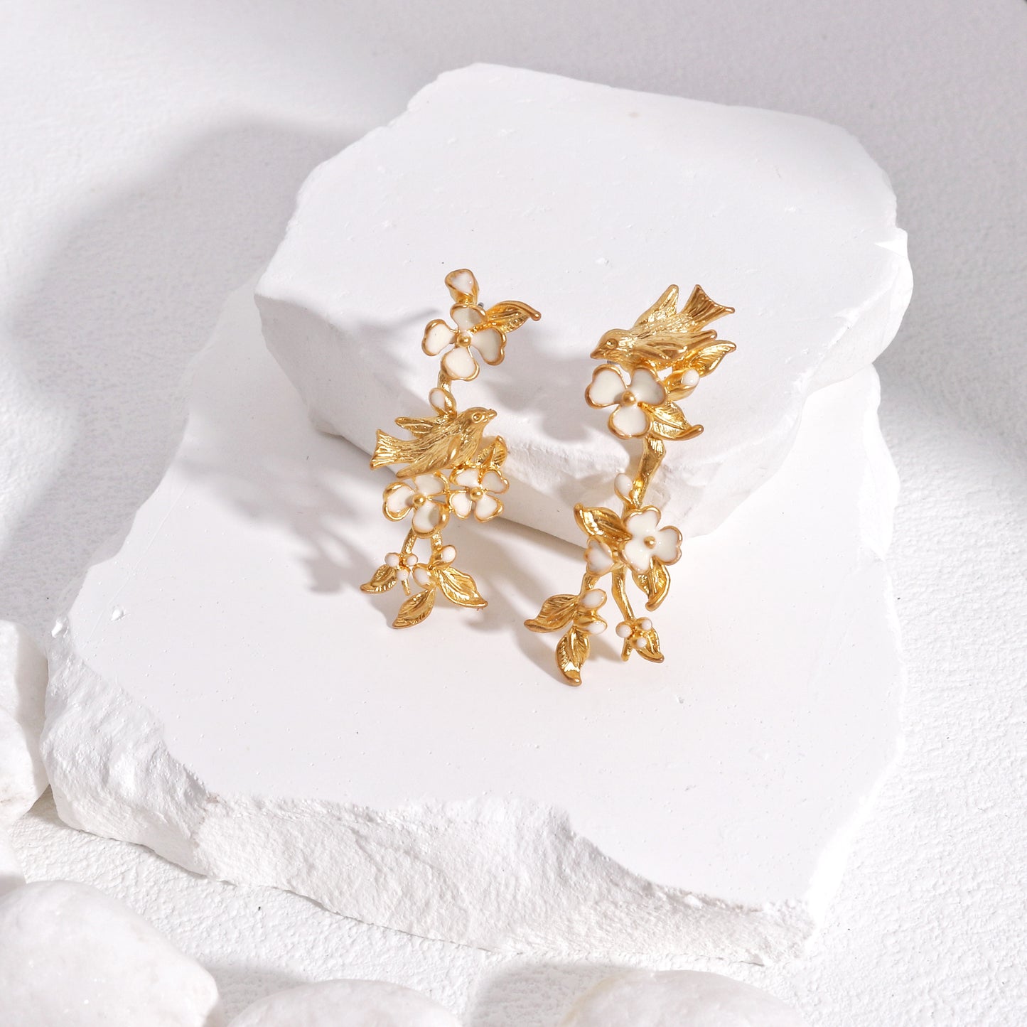 Natalie Floral Dove Garden Dangle Earrings