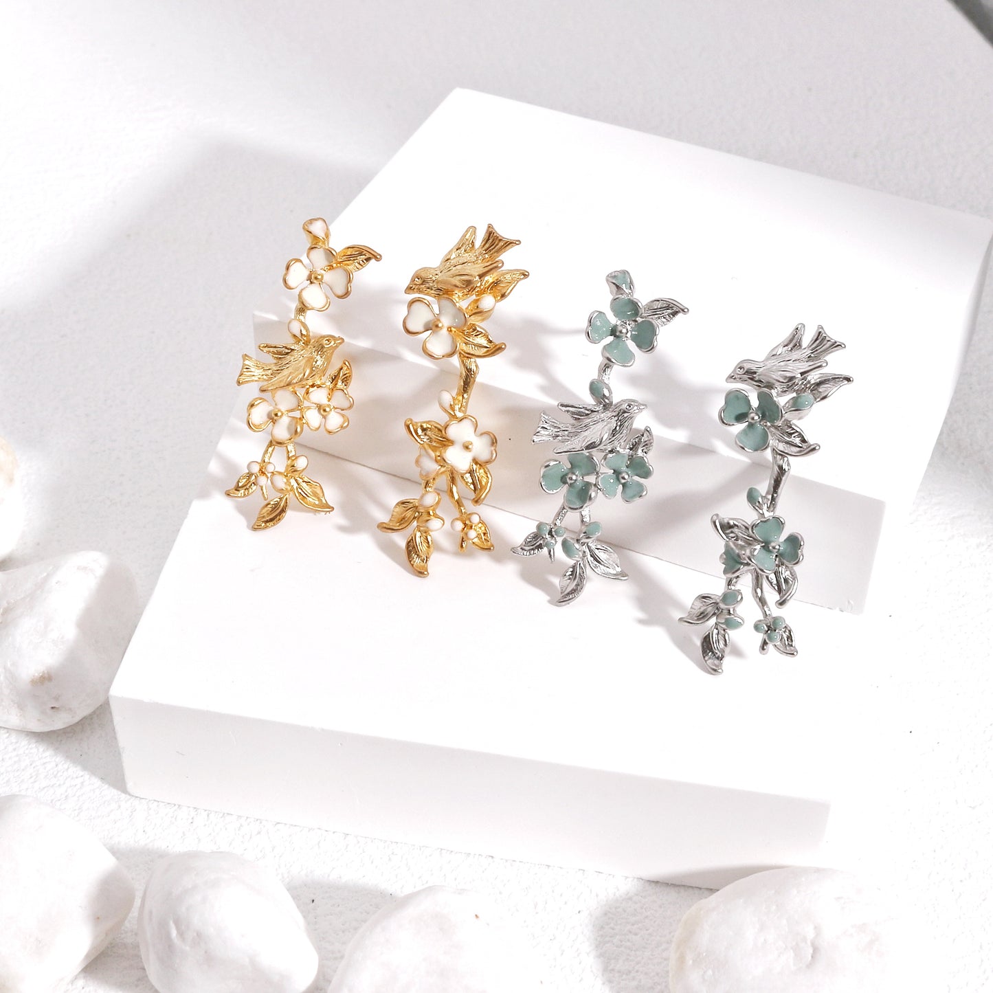 Natalie Floral Dove Garden Dangle Earrings