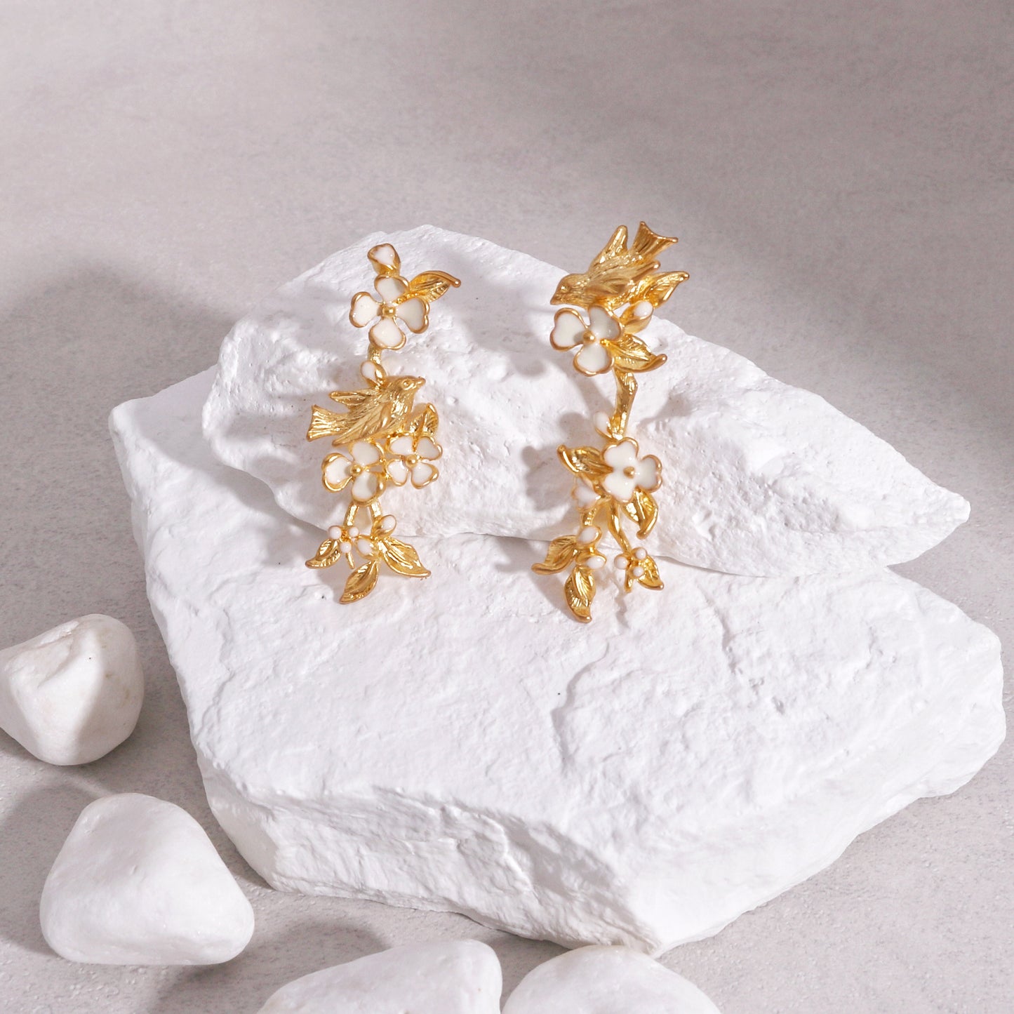 Natalie Floral Dove Garden Dangle Earrings