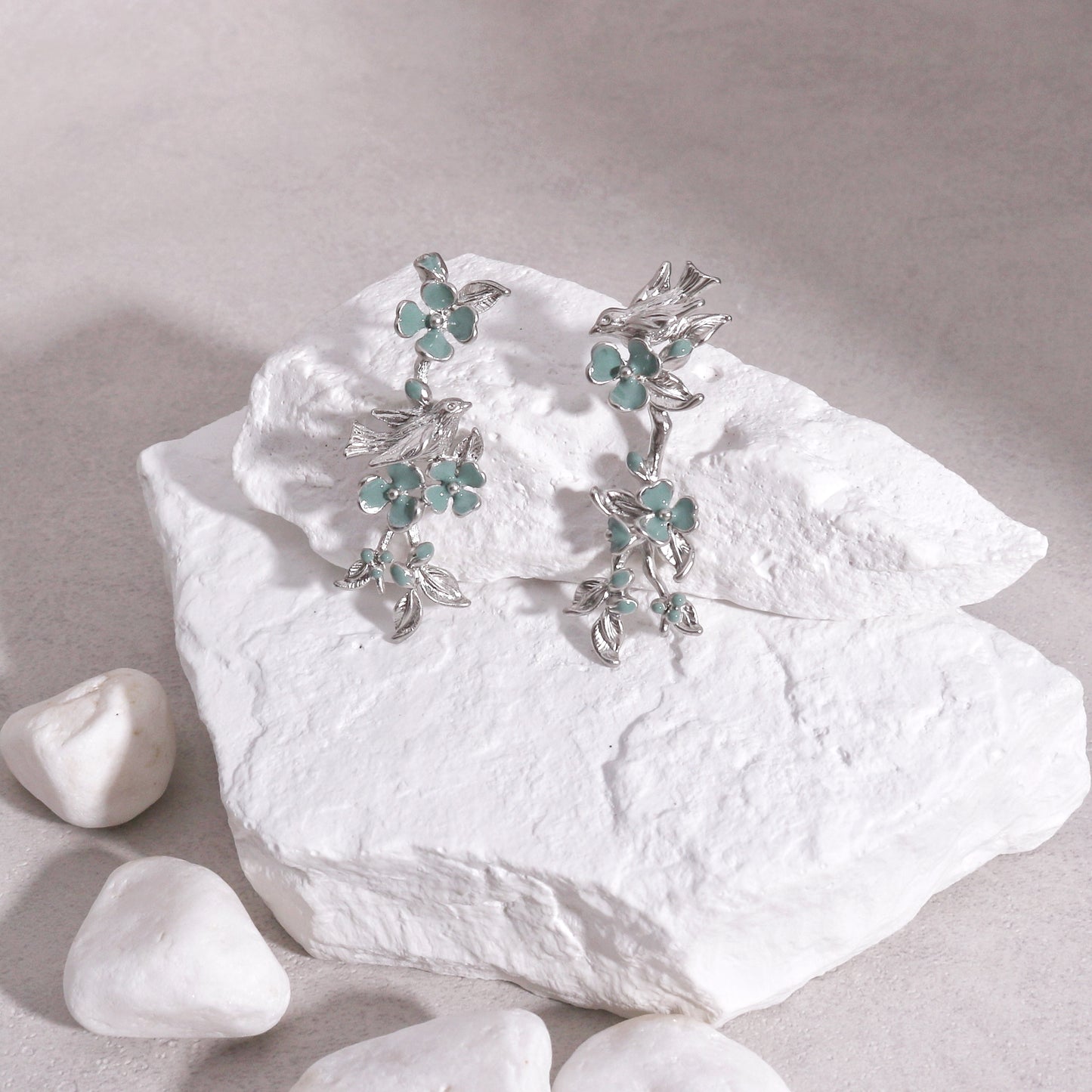 Natalie Floral Dove Garden Dangle Earrings