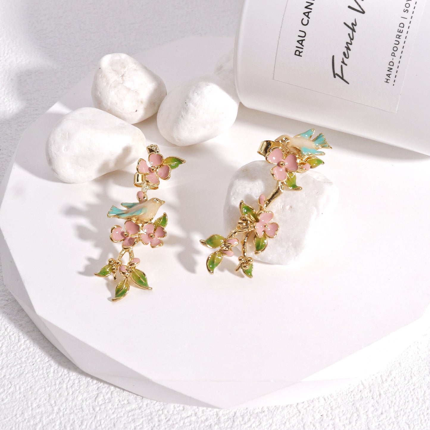 Natalie Floral Garden and Dove Unique Drop Earrings