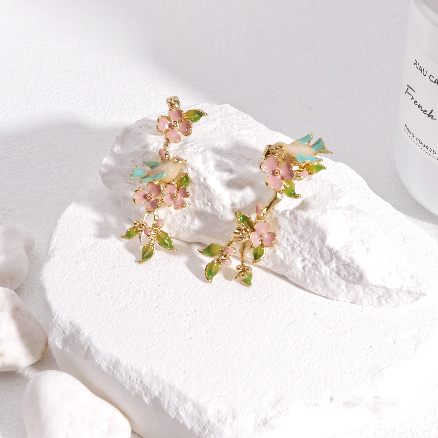 Natalie Floral Garden and Dove Unique Drop Earrings