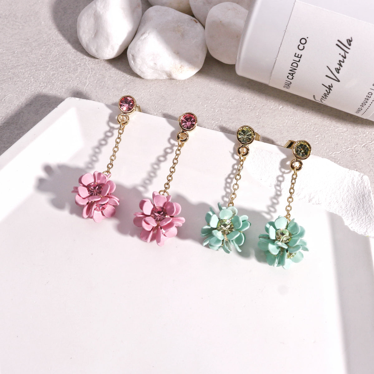 Floral Cluster Drop Dangle Earrings