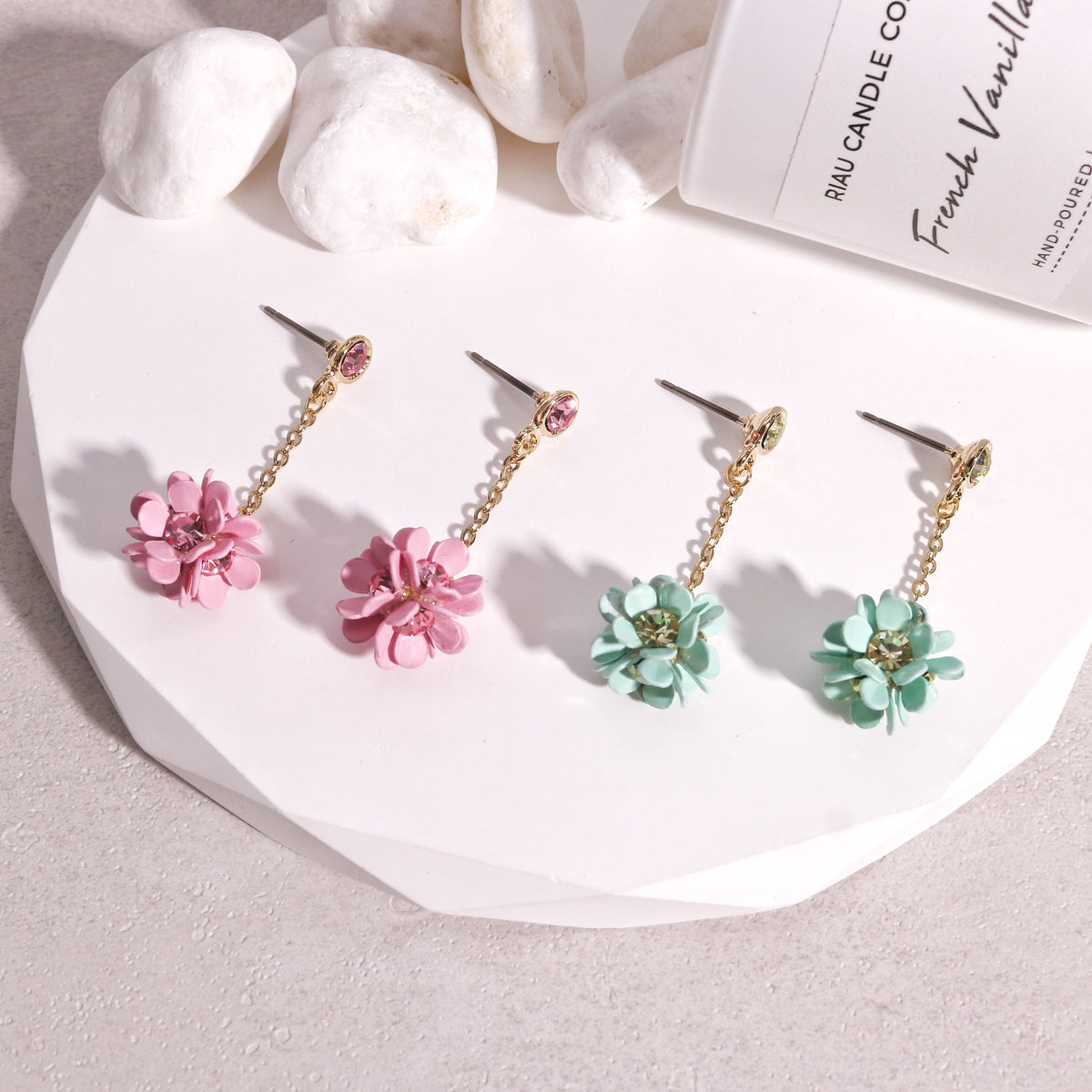Floral Cluster Drop Dangle Earrings